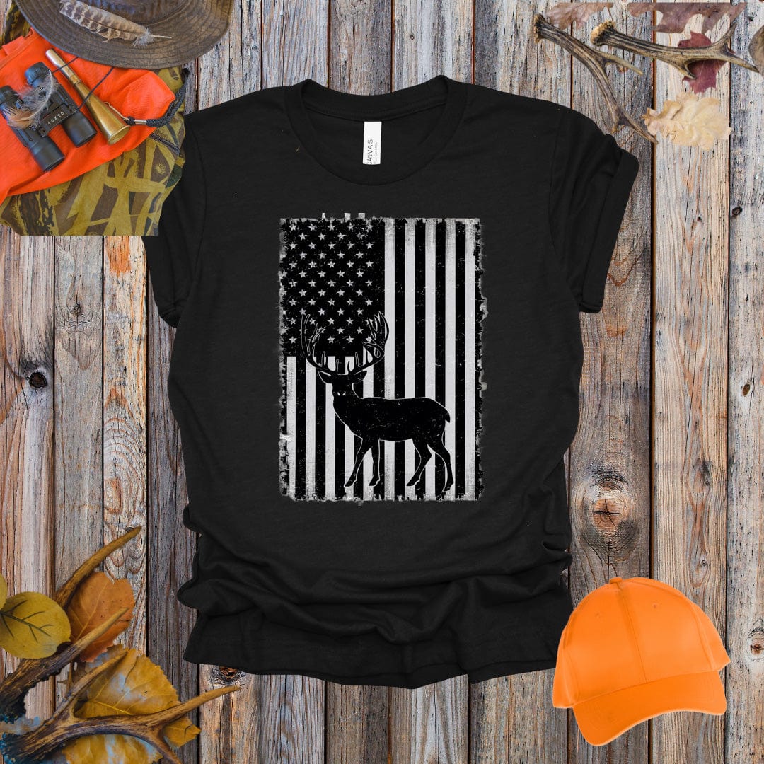 Flag and Buck Black and White Tee
