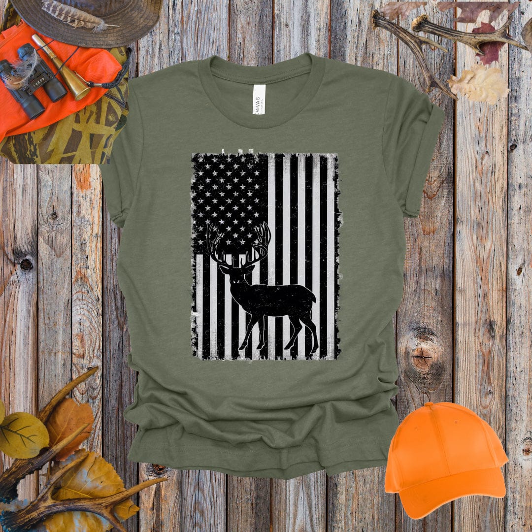 Flag and Buck Black and White Tee