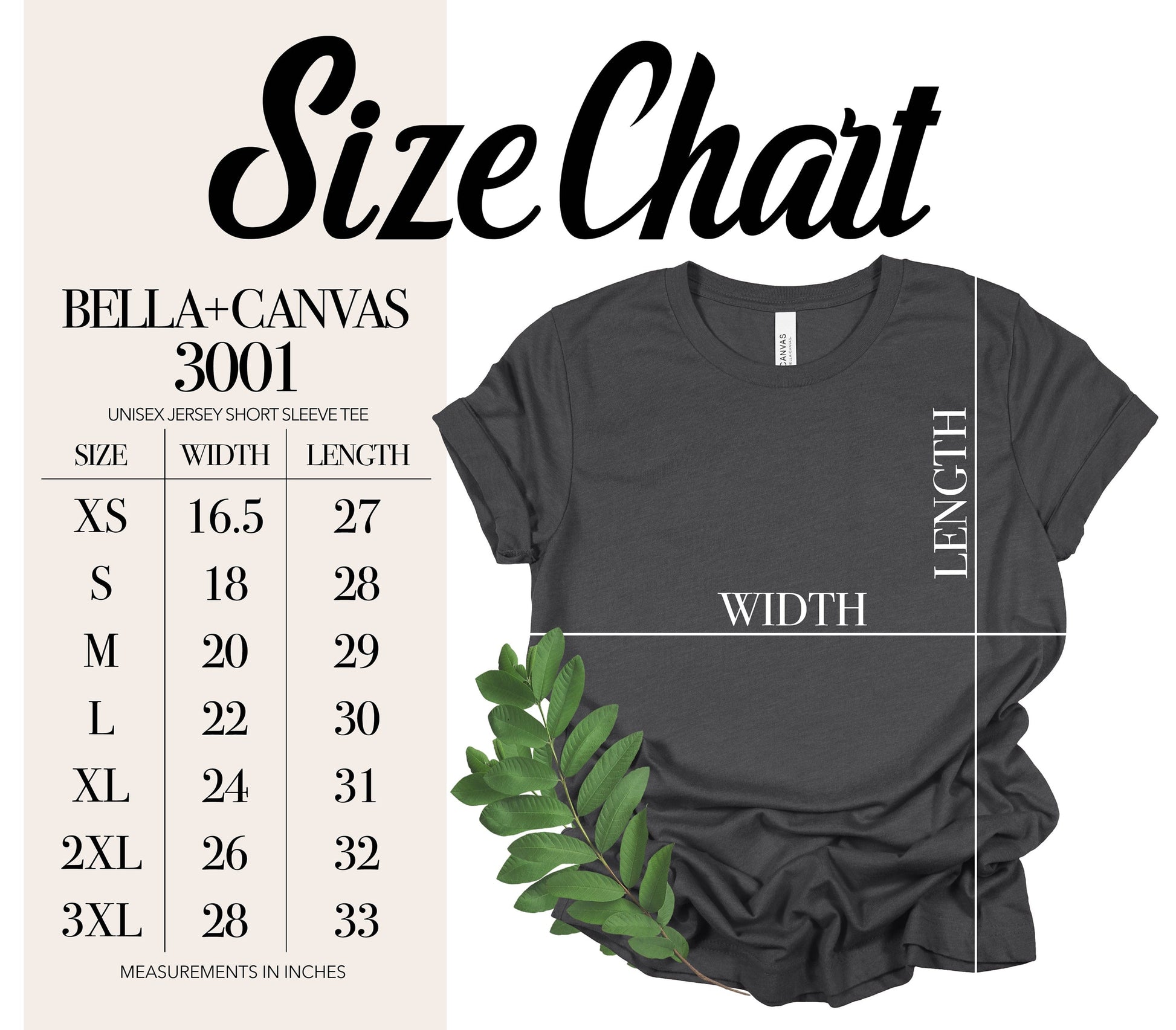 the size chart for a t - shirt