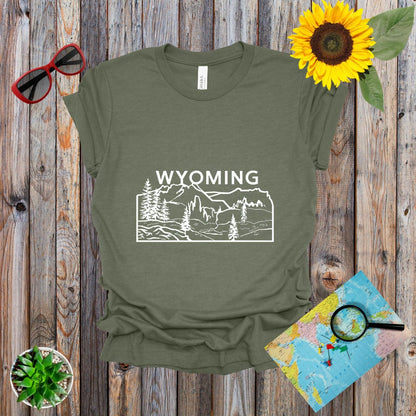 a t - shirt with the words wyoming on it